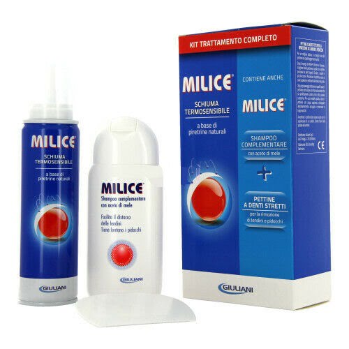 Milice Schiuma Termosensibile + Shampoo + Pettinino Rimuovi Pidocchi Giuliani