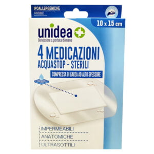 Unidea Compresse di Garza Impermeabili 4 Medicazioni Acquastop Sterili 10 x 15cm
