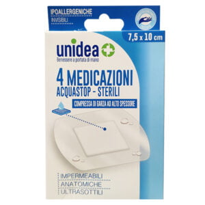 Unidea Compresse di Garza Impermeabili 4 Medicazioni Acquastop Sterili 7,5 x 10cm