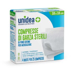 Unidea Compresse di Garza Sterili in Puro Cotone 10 x 10cm 100pz