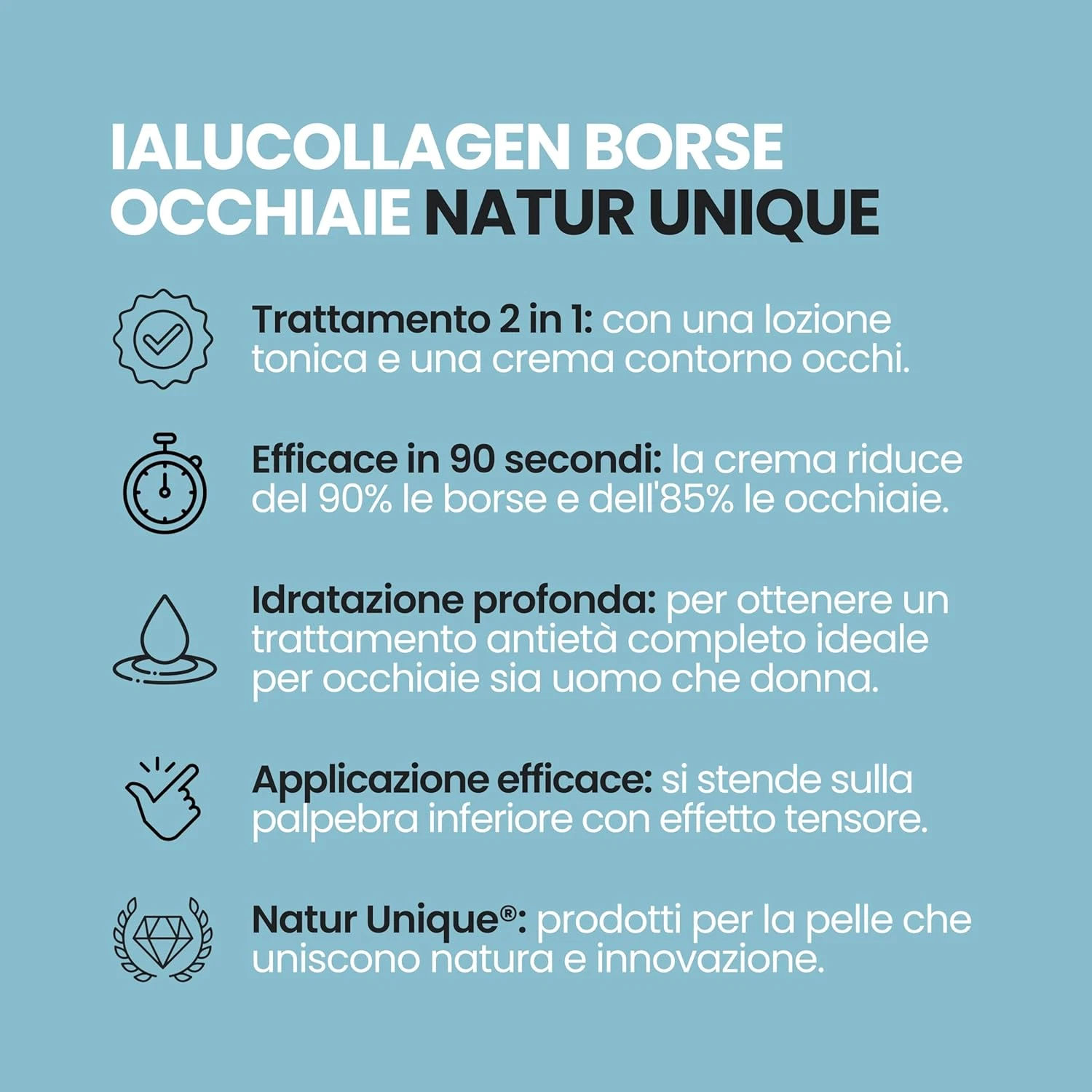 Natur Unique Ialucollagen Borse Occhiaie XXXS con Acido Ialuronico e Collagene - immagine 6