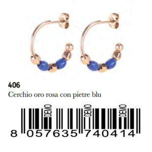 Medical Jewels Orecchini Anallergici 506 Cerchio Oro Rosa con Pietre Blu