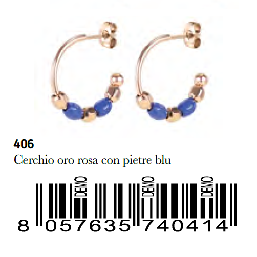 Medical Jewels Orecchini Anallergici 506 Cerchio Oro Rosa con Pietre Blu