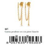 Medical Jewels Orecchini Anallergici 441 Catena Pendente Oro con Pietre Bianche