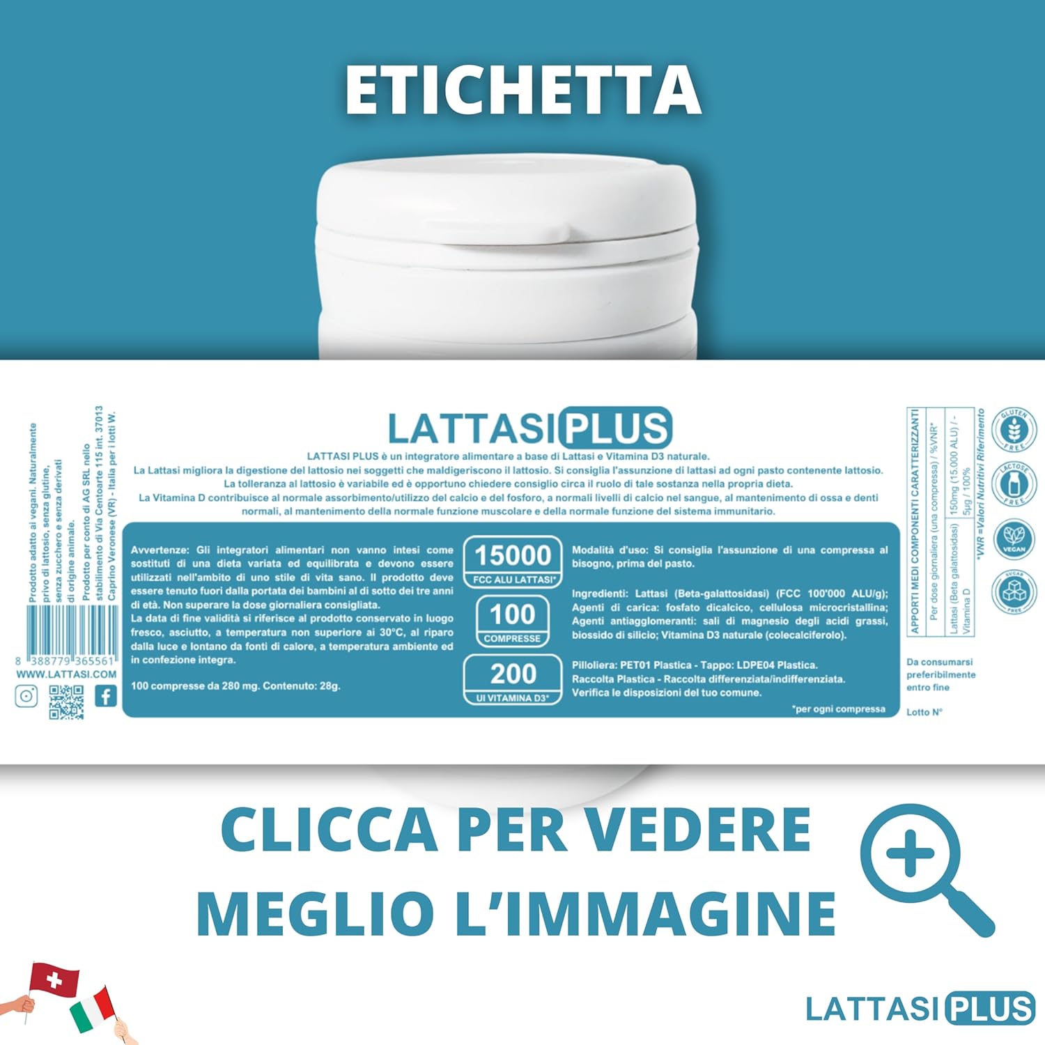 LATTASI PLUS 15000 FCC con Vitamina D3 Naturale 100 Compresse - immagine 7