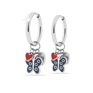 Medical Jewels Orecchini Anallergici 451 Cerchio con pendente cuore e farfalla
