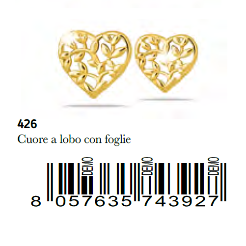 Medical Jewels Orecchini Anallergici 426 Cuore a Lobo con Foglie