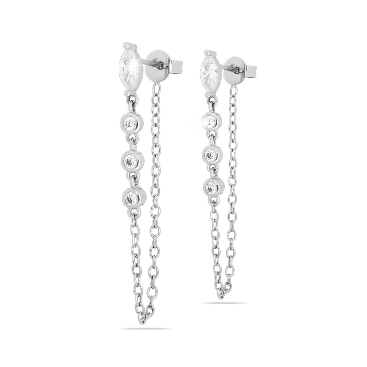 Medical Jewels Orecchini Anallergici 440 Doppia Catena Argento con Pietre