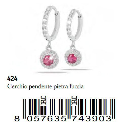 Medical Jewels Orecchini Anallergici 424 Cerchio Pendente Pietra Fucsia