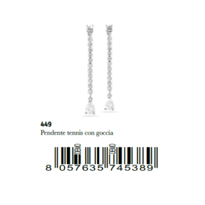 Medical Jewels Orecchini Anallergici 449 Pendente Tennis con Goccia