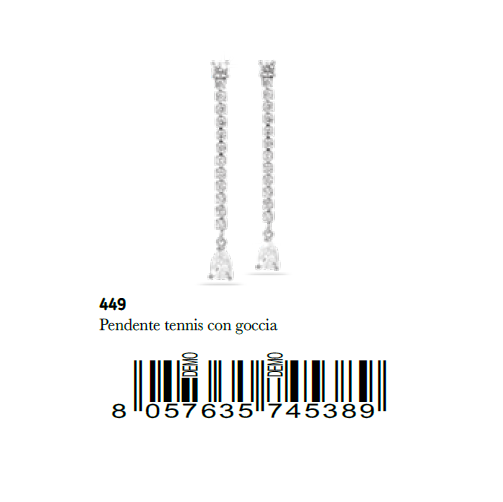 Medical Jewels Orecchini Anallergici 449 Pendente Tennis con Goccia