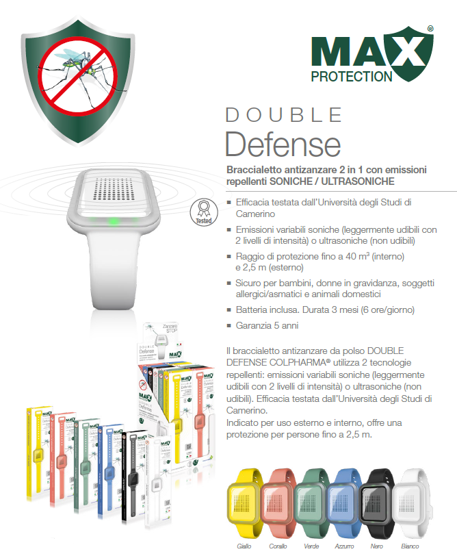 Max Protection Braccialetto Antizanzare 2 in 1 con Emissioni Repellenti Soniche e Ultrasoniche 1 pz - immagine 2